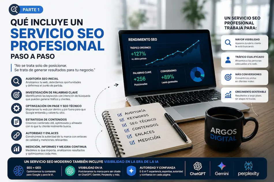 Servicio SEO profesional con auditoría SEO, investigación de palabras clave, SEO técnico, contenidos y estrategia de posicionamiento web